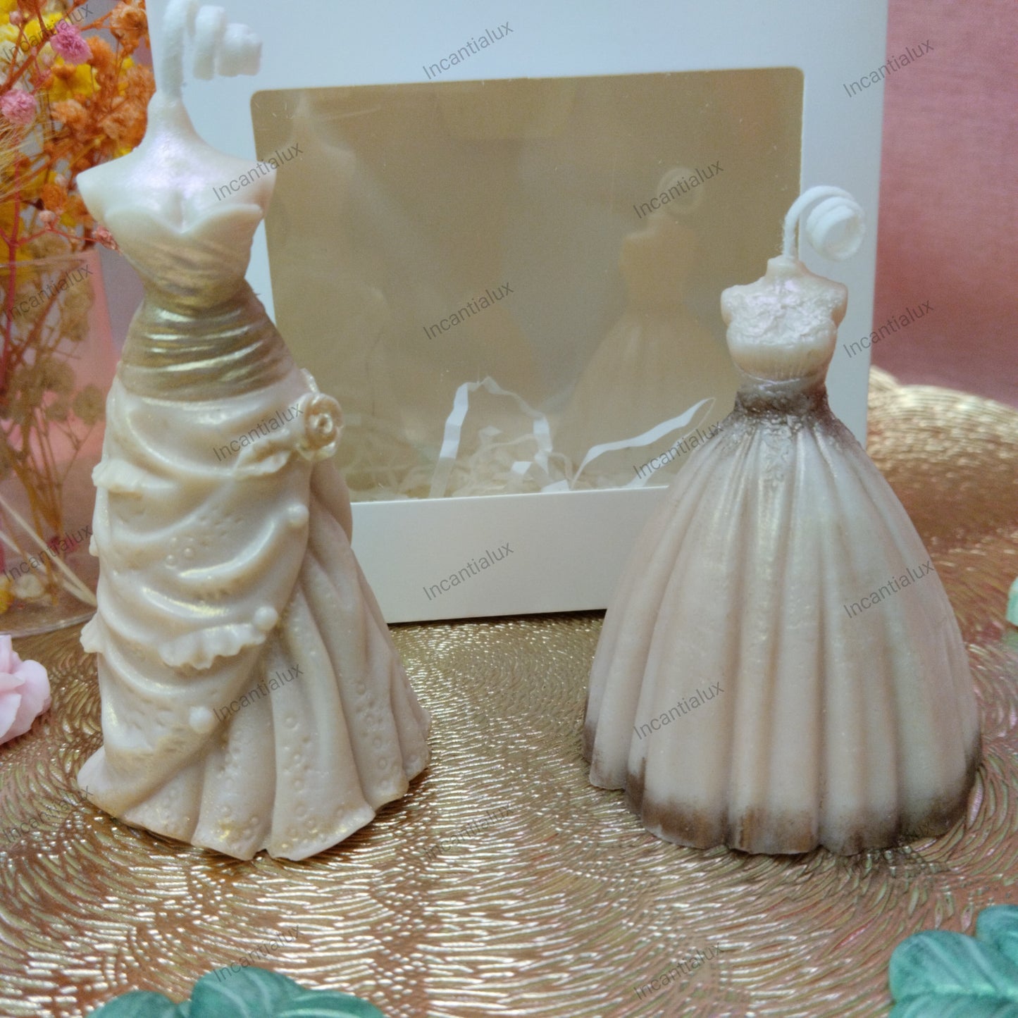 Vestidos-Elegância que brilha-Conjunto de duas velas decorativas em cera de soja