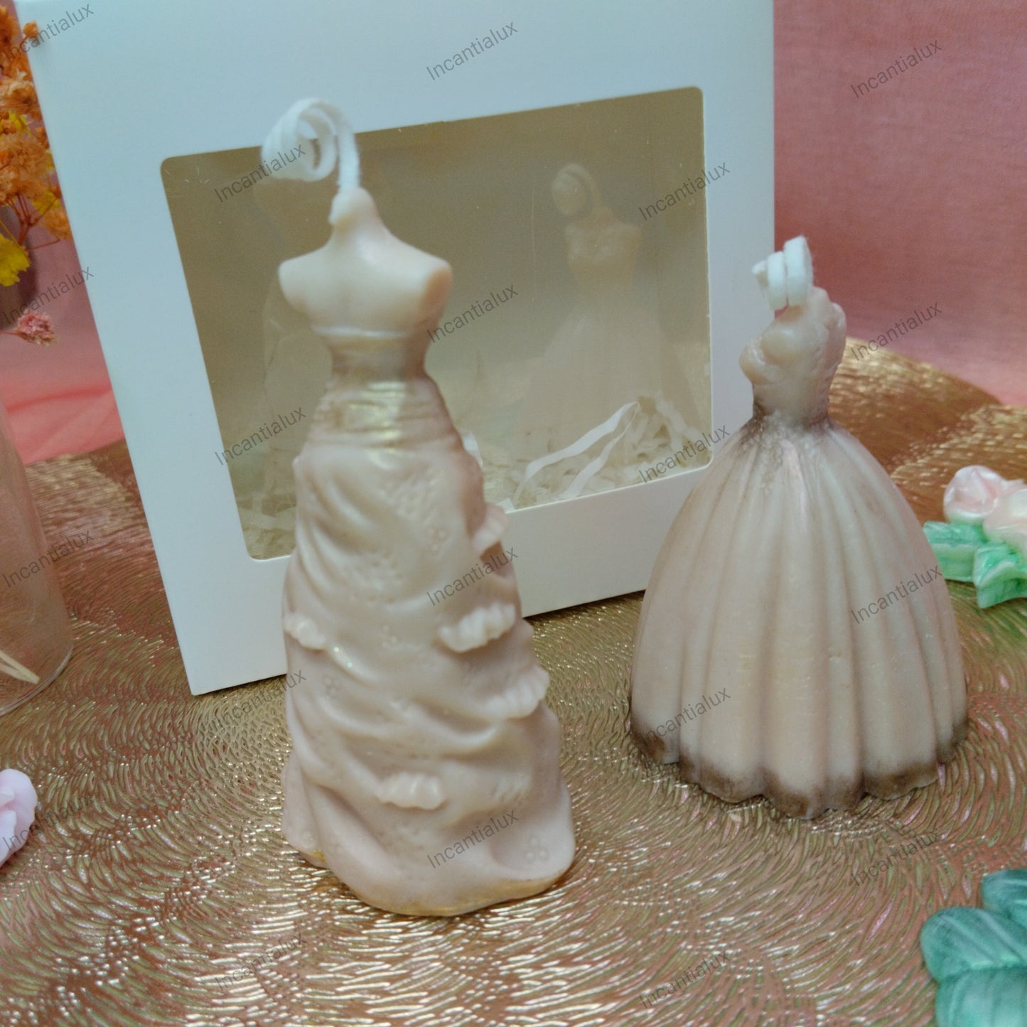Vestidos-Elegância que brilha-Conjunto de duas velas decorativas em cera de soja