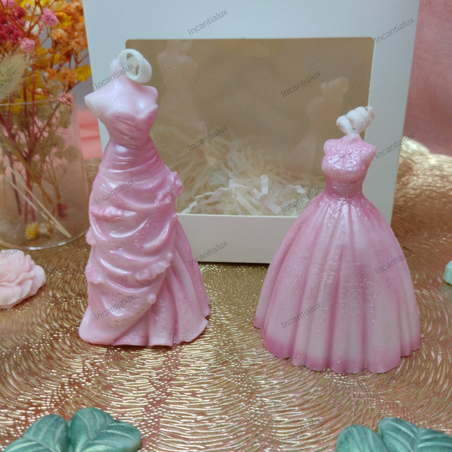 Vestidos-Elegância que brilha-Conjunto de duas velas decorativas em cera de soja