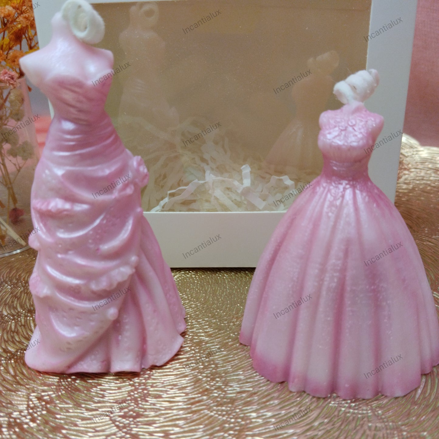 Vestidos-Elegância que brilha-Conjunto de duas velas decorativas em cera de soja