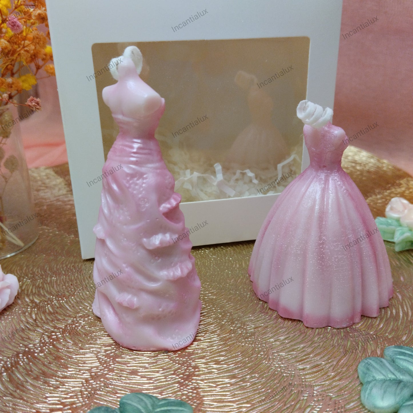 Vestidos-Elegância que brilha-Conjunto de duas velas decorativas em cera de soja