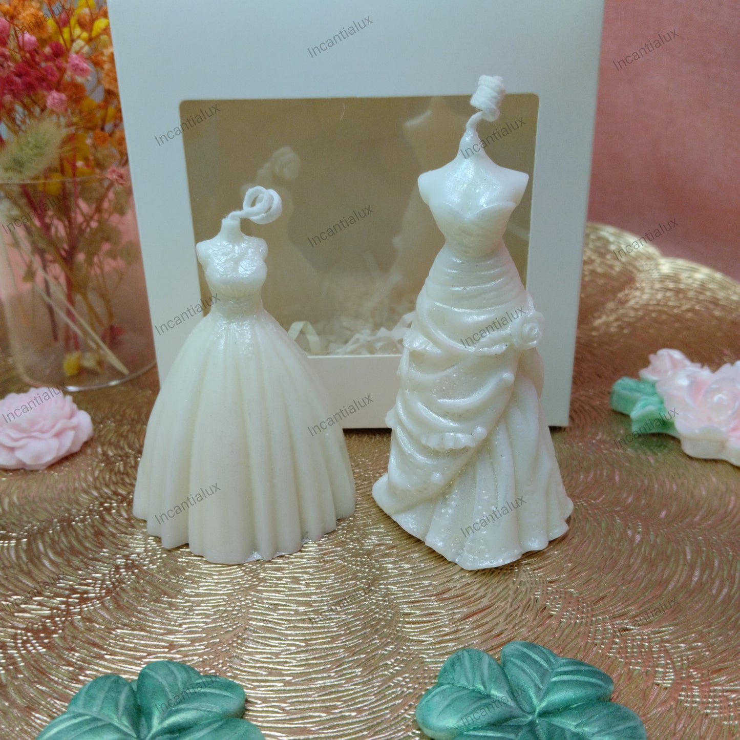Vestidos-Elegância que brilha-Conjunto de duas velas decorativas em cera de soja
