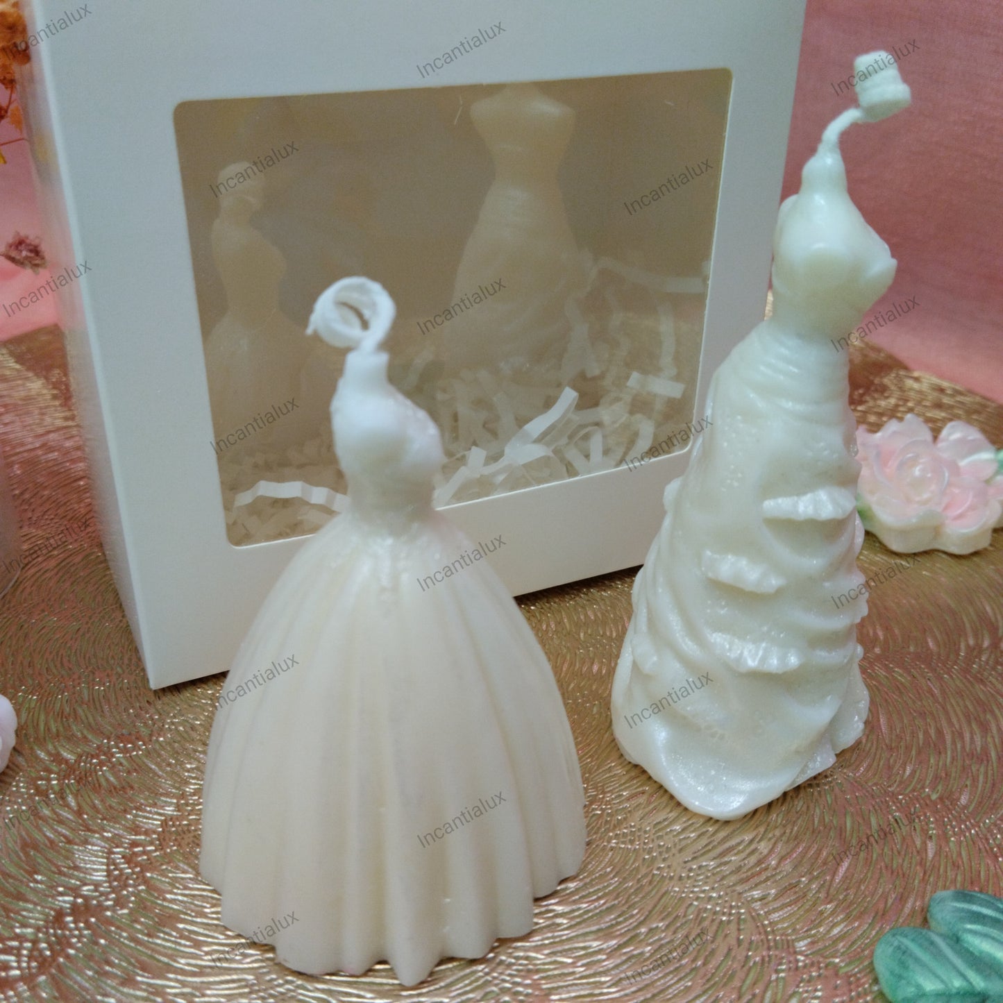 Vestidos-Elegância que brilha-Conjunto de duas velas decorativas em cera de soja