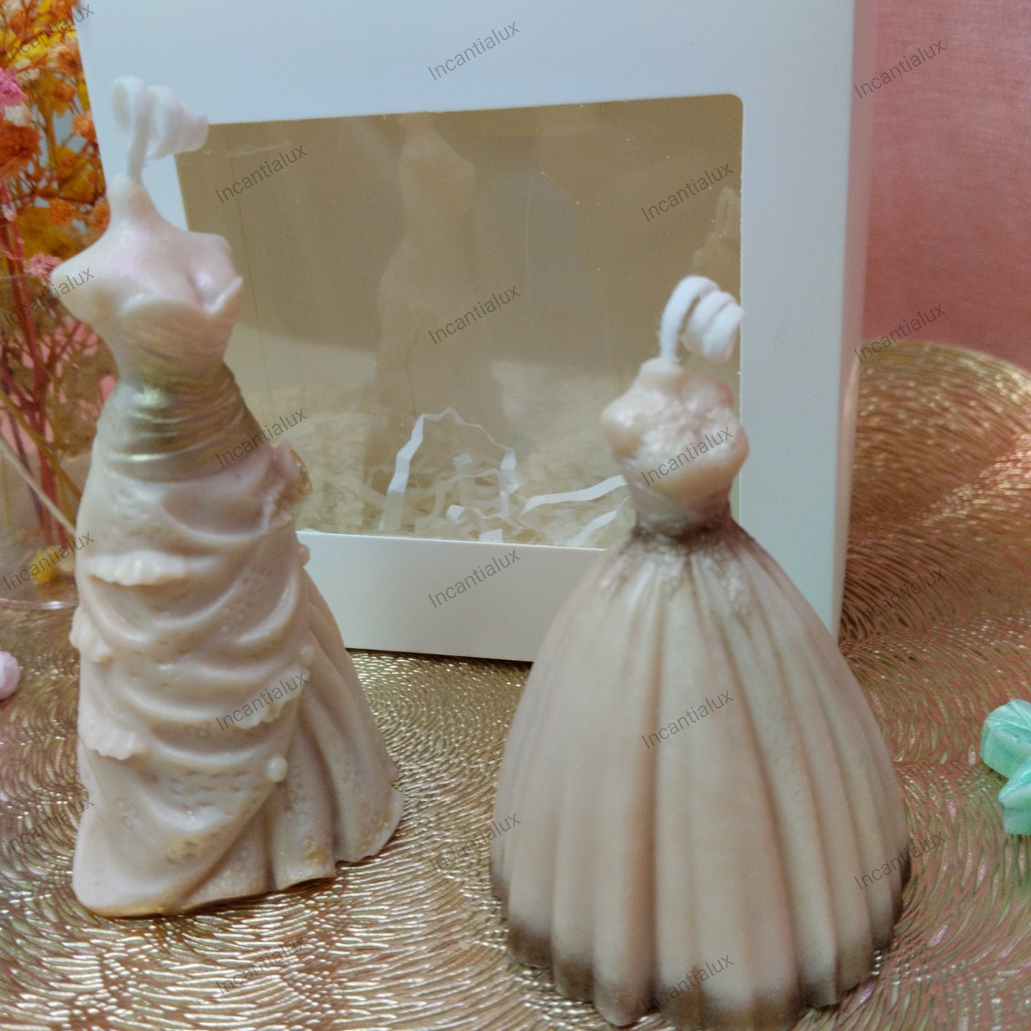 Vestidos-Elegância que brilha-Conjunto de duas velas decorativas em cera de soja